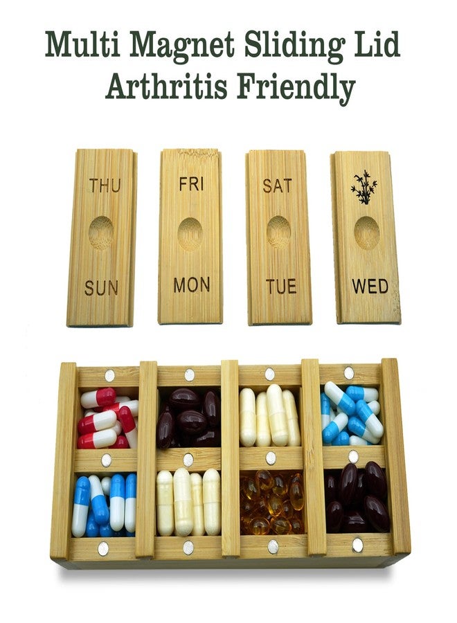 AODIYA 7-Day Bamboo Weekly Pill Organizer for Medicine Supplement, Arthritis Friendly Wood Pill Case Box for Vitamin, Daily Portable Travel Pill Holder Dispenser Container Keeper - Image 3